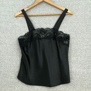 Vintage Lucie Ann II Chemise Womens 34 Black Lace Camisole Lingerie Slip Top USA